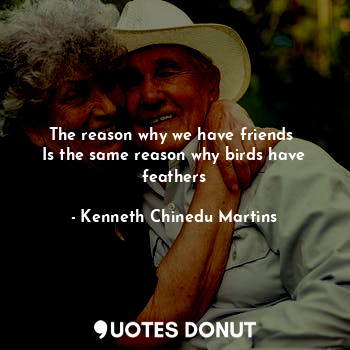  The reason why we have friends 
Is the same reason why birds have feathers... - Kenneth Chinedu Martins - Quotes Donut