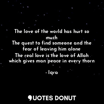  The love of the world has hurt so much
The quest to find someone and the fear of... - Iqra - Quotes Donut