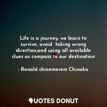  Life is a journey, we learn to survive, avoid  taking wrong direction,and using ... - Ronald chinemerem Chinaka - Quotes Donut