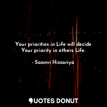 Your priorities in Life will decide Your priority in others Life.