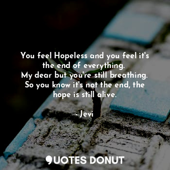  You feel Hopeless and you feel it's the end of everything. 
My dear but you're s... - Jevi Su - Quotes Donut