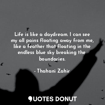 Life is like a daydream. I can see my all pains floating away from me, like a feather that floating in the endless blue sky breaking the  boundaries.