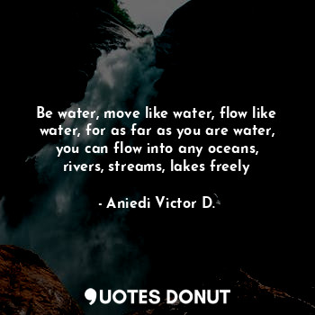 Be water, move like water, flow like water, for as far as you are water, you can flow into any oceans, rivers, streams, lakes freely
