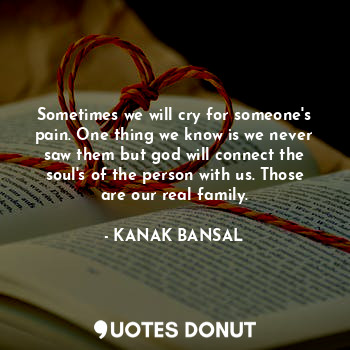  Sometimes we will cry for someone's pain. One thing we know is we never saw them... - KANAK BANSAL - Quotes Donut