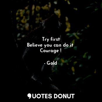  Try first
Believe you can do it 
Courage !... - Gold - Quotes Donut