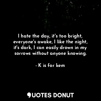 I hate the day, it's too bright, everyone's awake, I like the night, it's dark, I can easily drown in my sorrows without anyone knowing.