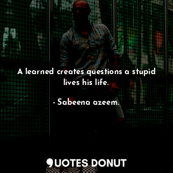 A learned creates questions a stupid lives his life.