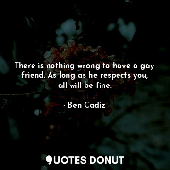  There is nothing wrong to have a gay friend. As long as he respects you, all wil... - Ben Cadiz - Quotes Donut