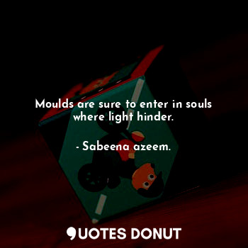  Moulds are sure to enter in souls where light hinder.... - Sabeena azeem. - Quotes Donut