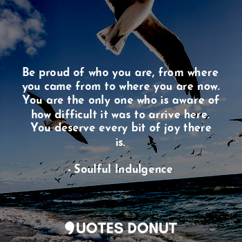  Be proud of who you are, from where you came from to where you are now.
You are ... - Soulful Indulgence - Quotes Donut