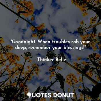 "Goodnight. When troubles rob your sleep, remember your blessings!"