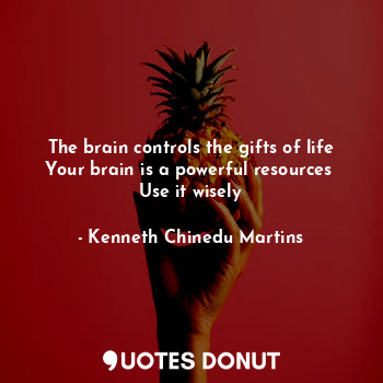 The brain controls the gifts of life
Your brain is a powerful resources 
Use it ... - Kenneth Chinedu Martins - Quotes Donut