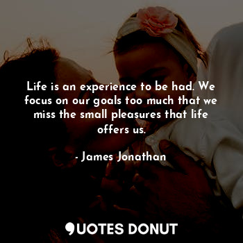 Life is an experience to be had. We focus on our goals too much that we miss the small pleasures that life offers us.
