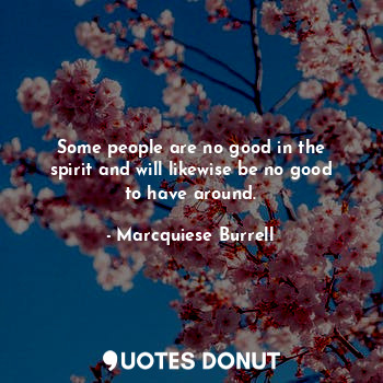  Some people are no good in the spirit and will likewise be no good to have aroun... - Marcquiese Burrell - Quotes Donut