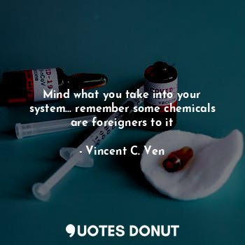  Mind what you take into your system... remember some chemicals are foreigners to... - Vincent C. Ven - Quotes Donut