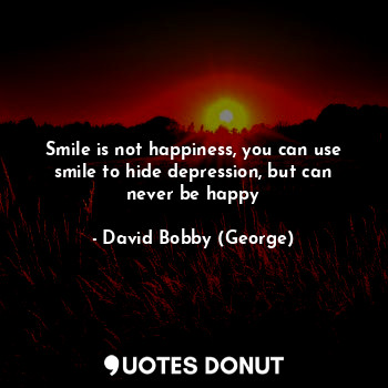  Smile is not happiness, you can use smile to hide depression, but can never be h... - David Bobby (George) - Quotes Donut