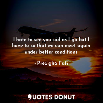  I hate to see you sad as I go but I have to so that we can meet again under bett... - Prezigha Fafi - Quotes Donut