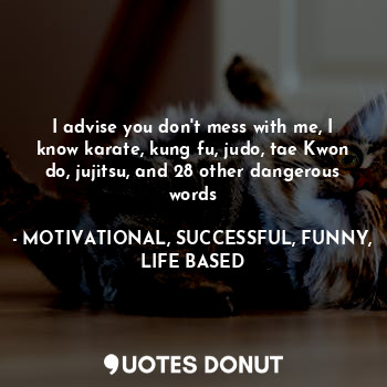  I advise you don't mess with me, I know karate, kung fu, judo, tae Kwon do, juji... - MOTIVATIONAL, SUCCESSFUL, FUNNY, LIFE BASED - Quotes Donut