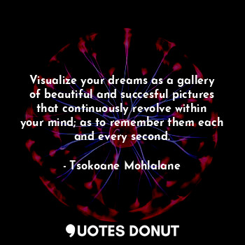 Visualize your dreams as a gallery of beautiful and succesful pictures that continuously revolve within your mind; as to remember them each and every second.