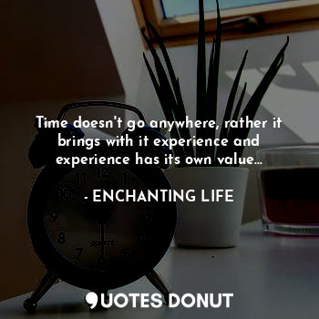  Time doesn't go anywhere, rather it brings with it experience and experience has... - ENCHANTING LIFE - Quotes Donut