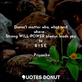 Doesn't matter who, what and where.... 
Strong WILL POWER always leads you to
R I S E
