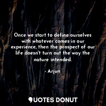 Once we start to define ourselves with whatever comes in our experience, then the prospect of our life doesn't turn out the way the nature intended.
