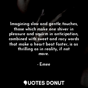 Imagining slow and gentle touches, those which make one shiver in pleasure and squirm in anticipation, combined with sweet and racy words that make a heart beat faster, is as thrilling as in reality, if not more.
