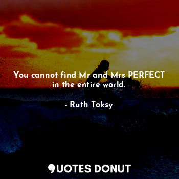  You cannot find Mr and Mrs PERFECT in the entire world.... - Ruth Toksy - Quotes Donut