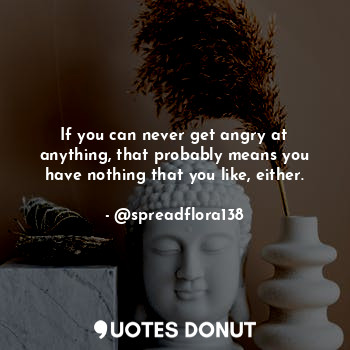 If you can never get angry at anything, that probably means you have nothing that you like, either.