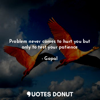 Problem never comes to hurt you but only to test your patience
