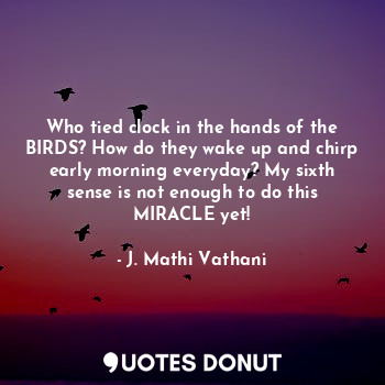 Who tied clock in the hands of the BIRDS? How do they wake up and chirp early morning everyday? My sixth sense is not enough to do this MIRACLE yet!