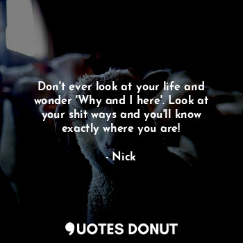  Don't ever look at your life and wonder 'Why and I here'. Look at your shit ways... - Nick - Quotes Donut