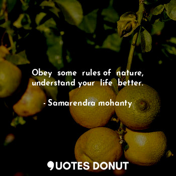  Obey  some  rules of  nature, understand your  life  better.... - Samarendra mohanty - Quotes Donut