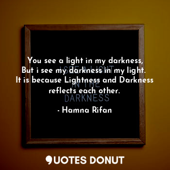 You see a light in my darkness,
But i see my darkness in my light. 
It is because Lightness and Darkness reflects each other.