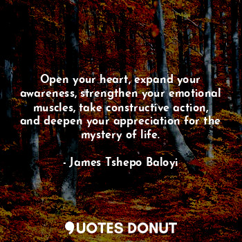 Open your heart, expand your awareness, strengthen your emotional muscles, take constructive action, and deepen your appreciation for the mystery of life.