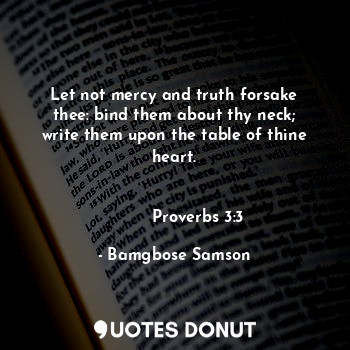 Let not mercy and truth forsake thee: bind them about thy neck; write them upon the table of thine heart.

                                              Proverbs 3:3