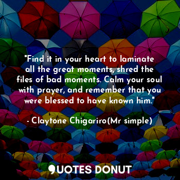  "Find it in your heart to laminate all the great moments, shred the files of bad... - Claytone Chigariro(Mr simple) - Quotes Donut