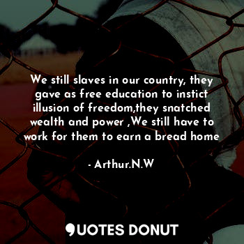 We still slaves in our country, they gave as free education to instict illusion of freedom,they snatched wealth and power ,We still have to work for them to earn a bread home