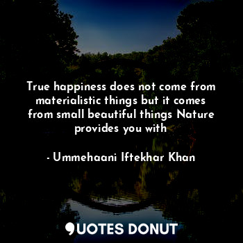  True happiness does not come from materialistic things but it comes from small b... - Ummehaani Iftekhar Khan - Quotes Donut