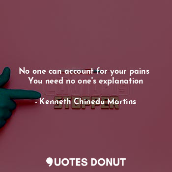  No one can account for your pains 
You need no one's explanation... - Kenneth Chinedu Martins - Quotes Donut