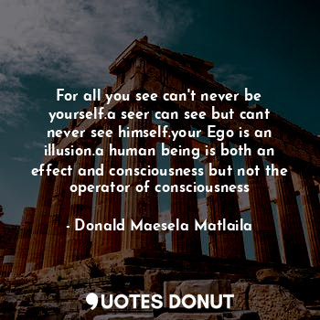 For all you see can't never be yourself.a seer can see but cant never see himself.your Ego is an illusion.a human being is both an effect and consciousness but not the operator of consciousness