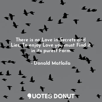  There is no Love in Secrets and Lies, To enjoy Love you must Find it in its pure... - Donald Matlaila - Quotes Donut
