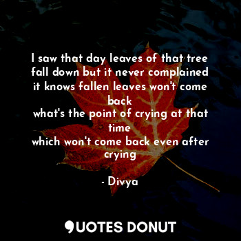 I saw that day leaves of that tree
fall down but it never complained
it knows fallen leaves won't come back
what's the point of crying at that time
which won't come back even after crying