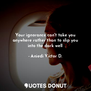  Your ignorance can't take you anywhere rather than to slip you into the dark wel... - Aniedi Victor D. - Quotes Donut