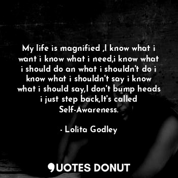 My life is magnified ,I know what i want i know what i need,i know what i should... - Lo Godley - Quotes Donut