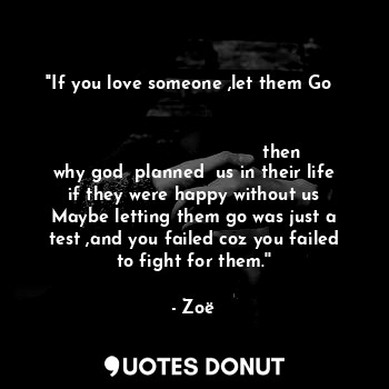 ''If you love someone ,let them Go                                                       
                               then why god  planned  us in their life if they were happy without us
Maybe letting them go was just a test ,and you failed coz you failed to fight for them.''