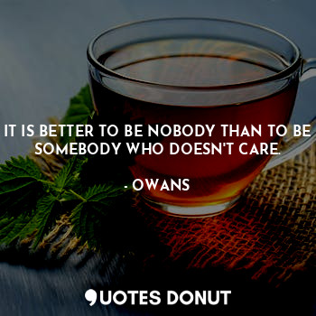 IT IS BETTER TO BE NOBODY THAN TO BE SOMEBODY WHO DOESN'T CARE.