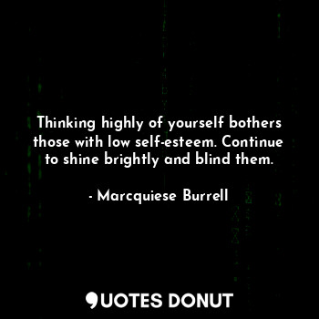  Thinking highly of yourself bothers those with low self-esteem. Continue to shin... - Marcquiese Burrell - Quotes Donut