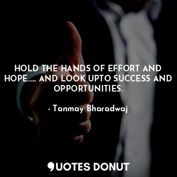  HOLD THE HANDS OF EFFORT AND HOPE...... AND LOOK UPTO SUCCESS AND OPPORTUNITIES.... - Tanmay Bharadwaj - Quotes Donut