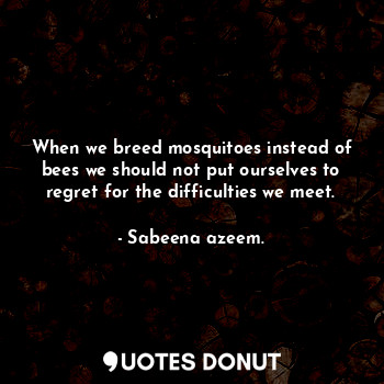 When we breed mosquitoes instead of bees we should not put ourselves to regret for the difficulties we meet.